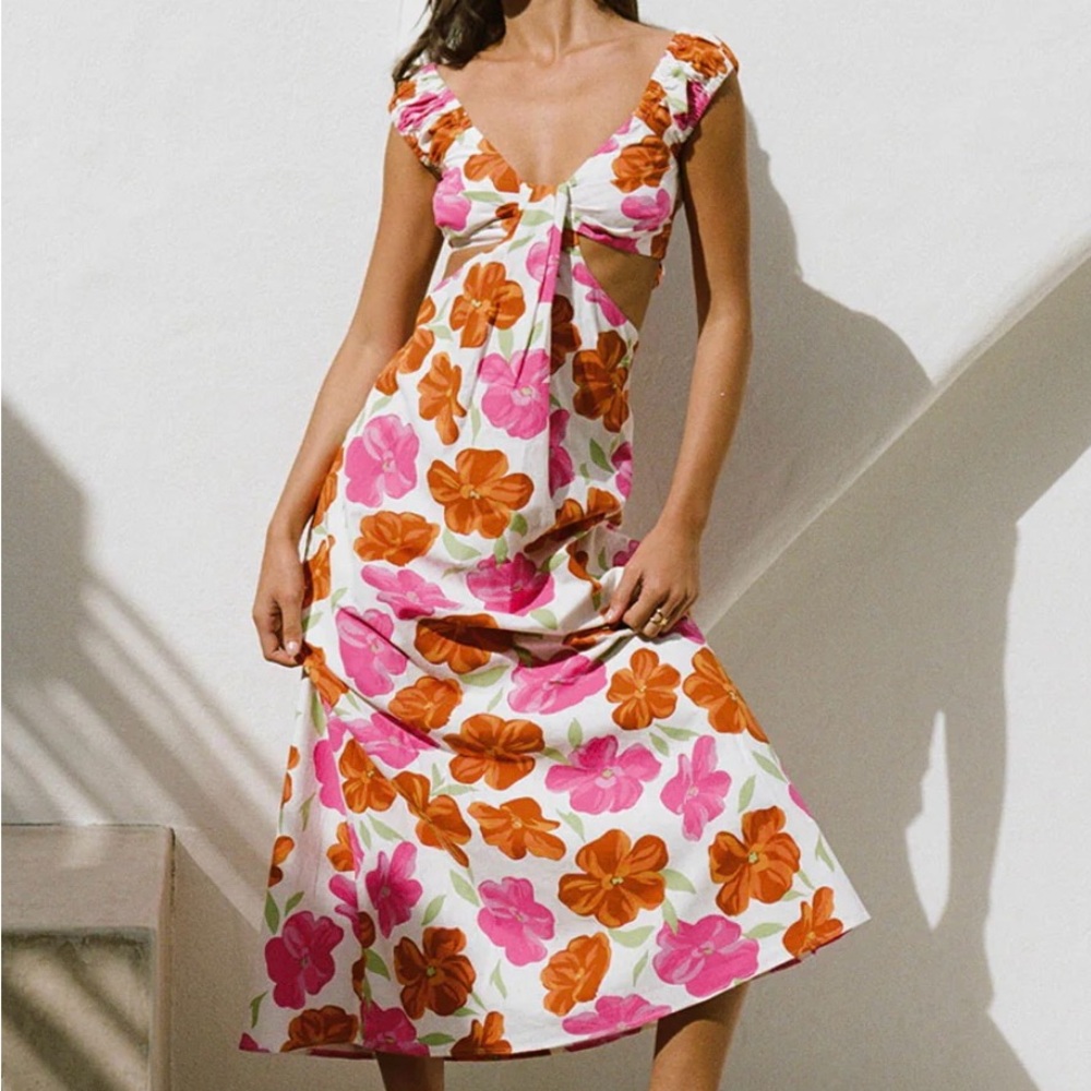 Sabo Skirt Pink and Orange Flutter Sleeve Sundress